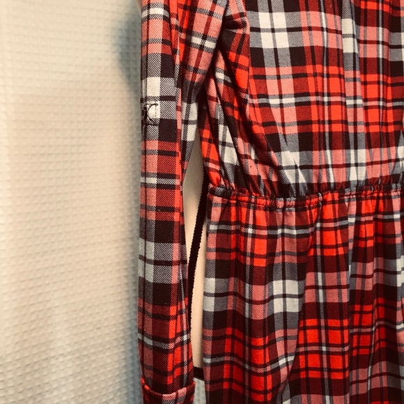 No Connect Red Navy Flannel Buttonup Dress - Picture 5 of 6